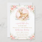 Chic Pink Floral Cute Deer Fawn Girl Baby Shower Invitation (Front)