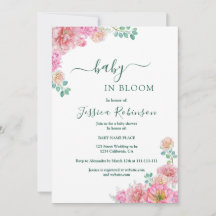 Chic Pink Floral Delicate Watercolor baby shower