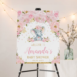 Chic Pink Floral Elephant Baby Shower Welcome Foam Board