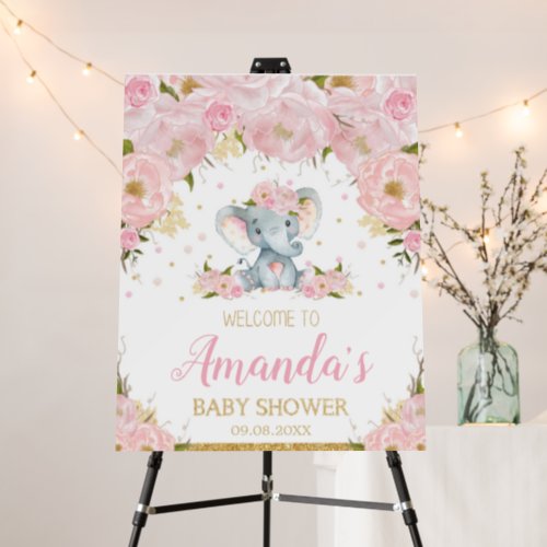 Chic Pink Floral Elephant Baby Shower Welcome  Foam Board