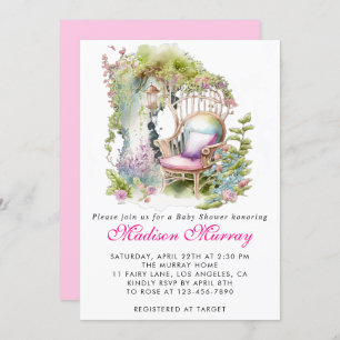 Chic Pink Floral Flower Garden Chair Baby Shower Invitation