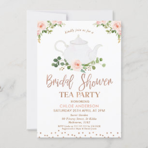 Chic Pink Floral Foliage Tea Party Bridal Shower Invitation