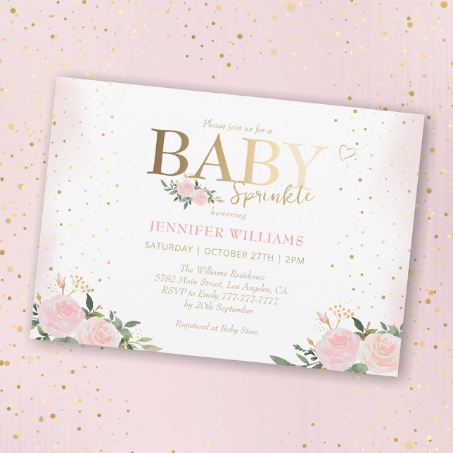Chic Pink Floral Gold Girl Baby Sprinkle Shower Invitation (Creator Uploaded)