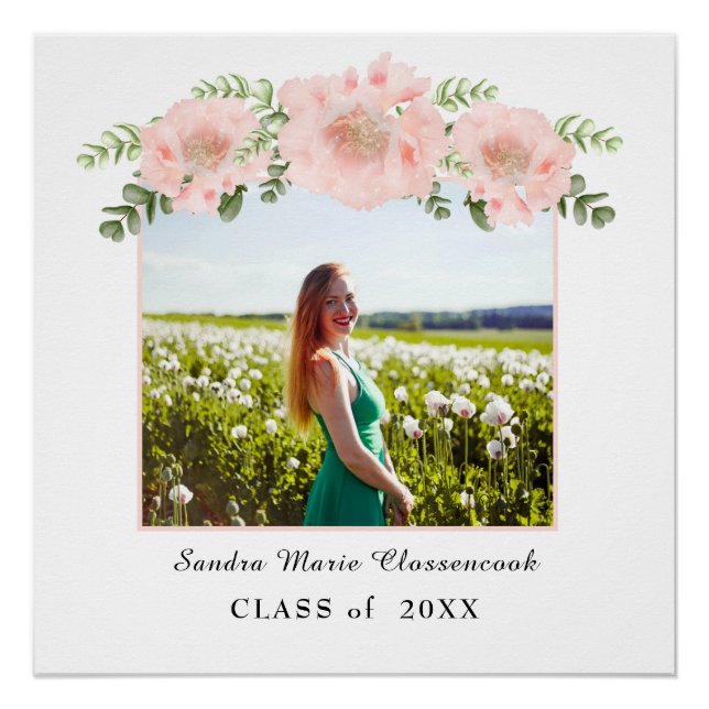 Chic Pink floral graduation White Class 2021 Poster (Front)