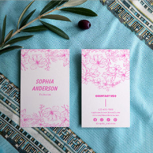 Chic Pink Floral Hand-Drawn Botanical              Business Card