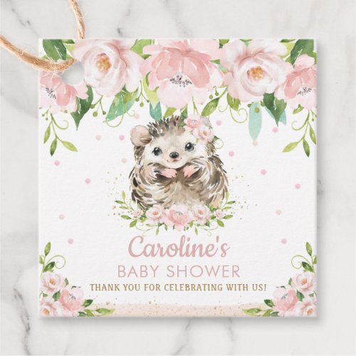 Chic Pink Floral Hedgehog Baby Shower Thank You  Favor Tags