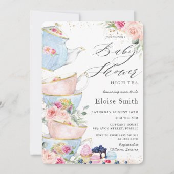 Chic Pink Floral High Tea Party Baby Shower Invitation | Zazzle