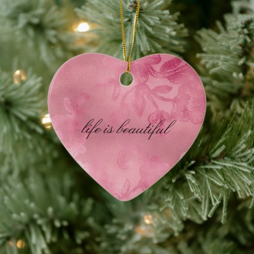 Chic Pink Floral Lace Ceramic Ornament