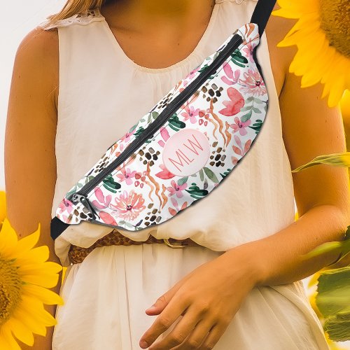Chic Pink Floral Monogrammed Fanny Pack