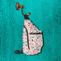 Chic Pink Floral Monogrammed Sling Bag