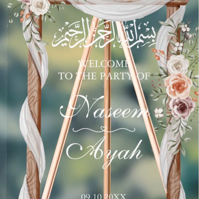Chic Pink Floral Muslim Islamic Arabic Party Acrylic Sign (Creator Uploaded)