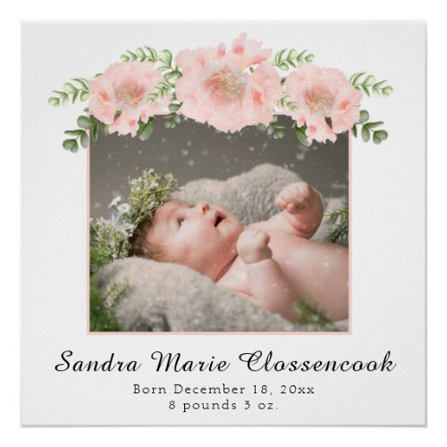 Chic Pink floral New Baby Girl Shower or nursery Poster