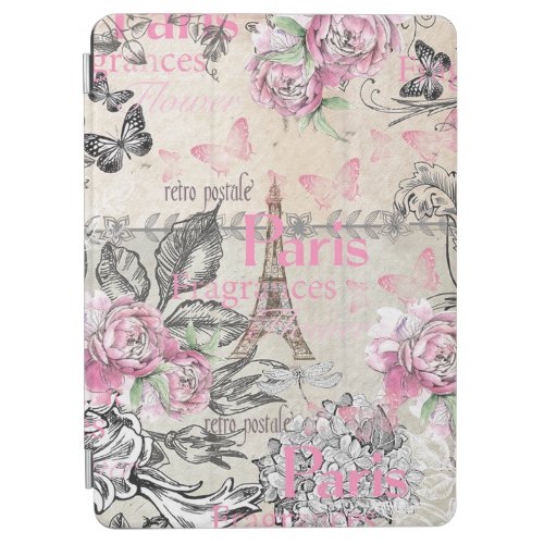 Chic pink floral Paris Eiffel Tower typography iPad Air Cover