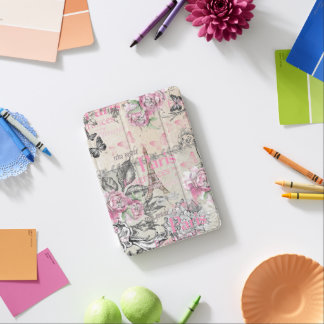 Chic pink floral Paris Eiffel Tower typography iPad Mini Cover