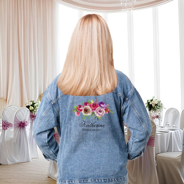 Chic Pink Floral Personalized Bridesmaid Name Denim Jacket (Creator Uploaded)