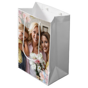 Chic Pink Floral Photo Mother's Day Grandmother's Medium Gift Bag