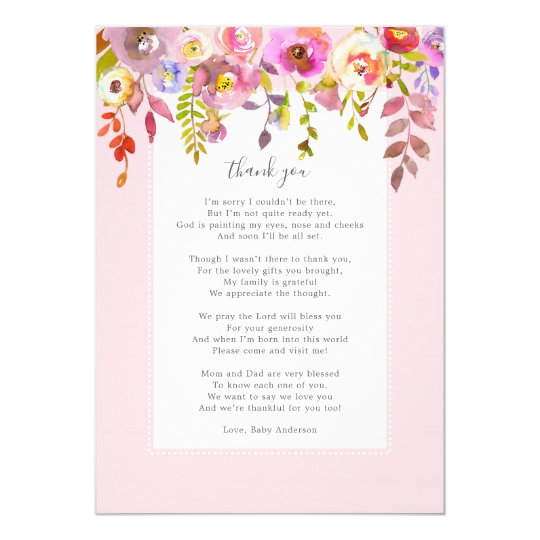 Chic pink floral poem baby shower thank you card | Zazzle.com