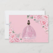 Chic Pink Floral Roses Silver Quinceañera Princess RSVP Card (Back)