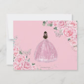 Chic Pink Floral Silver Quinceanera Sweet Sixteen Save The Date (Back)