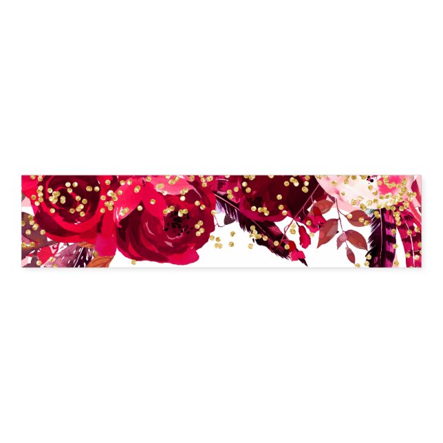 Chic Pink Floral Stripes & Gold Confetti Wedding Napkin Bands (Unfolded)