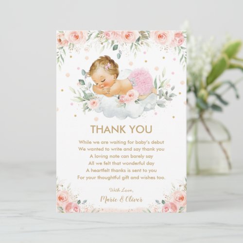 Chic Pink Floral Sweet Baby Girl Shower Birthday   Thank You Card