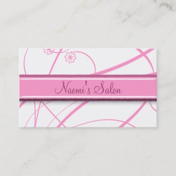 Chic Pink Floral Swirls Salon Business Card by Jamene at Zazzle