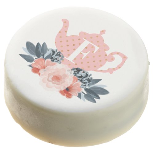 Chic Pink Floral Vintage Teapot Tea Party Monogram Chocolate Covered Oreo