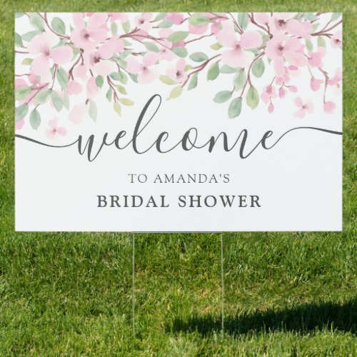 Chic Pink floral watercolor bridal shower welcome Sign