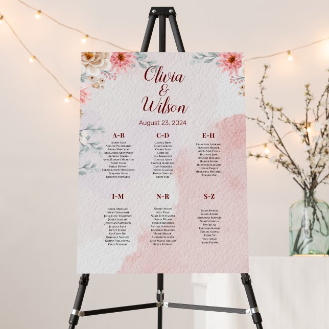 Chic Pink Floral Wedding Seating Chart Foam Board (Chic Pink Floral Party ProgramImagine the scene)