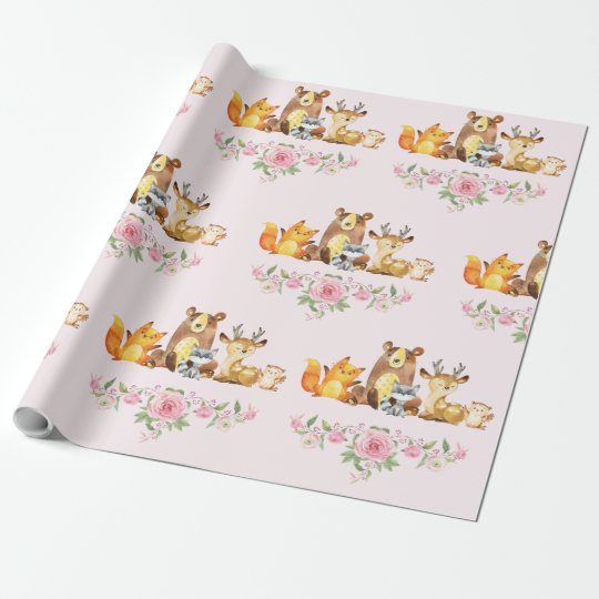 chic-pink-floral-woodland-baby-shower-1st-birthday-wrapping-paper