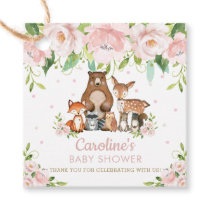 Chic Pink Floral Woodland Baby Shower Thank You Favor Tags
