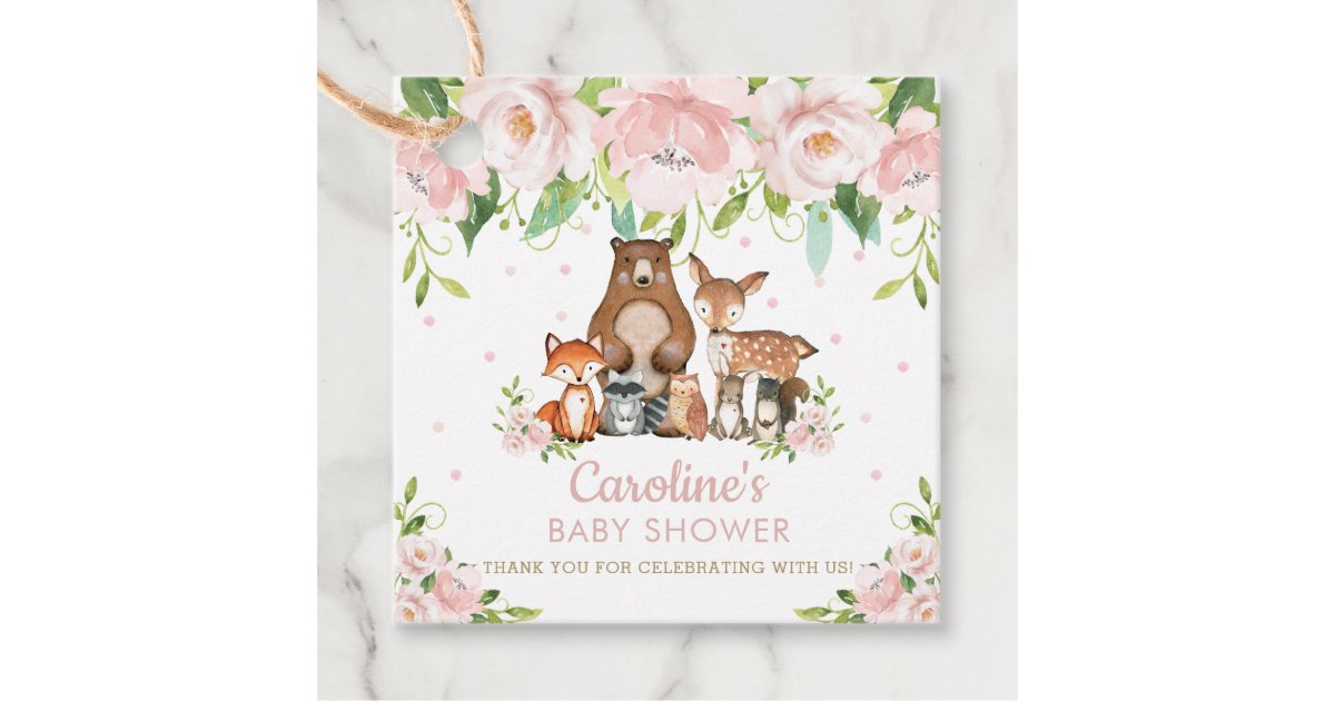 Chic Pink Floral Woodland Baby Shower Thank You Favor Tags | Zazzle