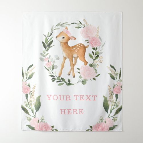 Chic Pink Floral Woodland Deer Girl Baby Backdrop