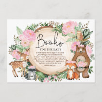Chic Pink Floral Woodland Greenery Books for Baby Enclosure Card