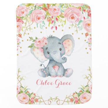 Chic Pink Flower Elephant Nursery Baby Blanket