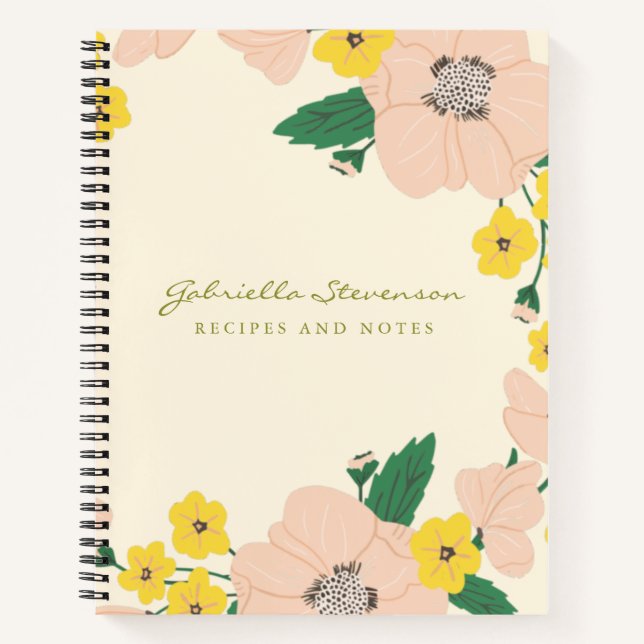 Chic Pink Flower Wreath Personalized Recipe Notebook (Front)