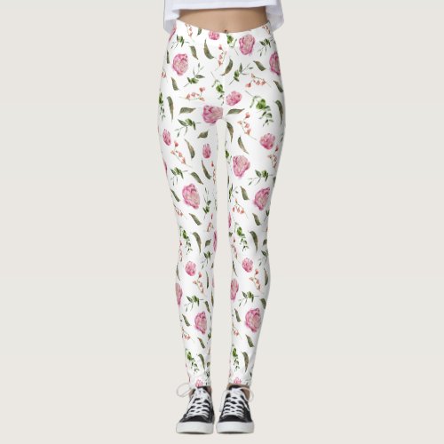 Chic Pink Flowers Leggings