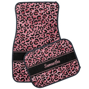 Chic Pink Foil Leopard Print Personalized Car Floor Mat