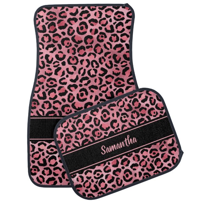 Chic Pink Foil Leopard Print Personalized Car Floor Mat (Set)