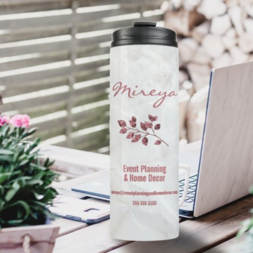 Chic Pink Foil White Marble Business Logo Thermal Tumbler