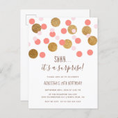 Chic Pink Funky Confetti Surprise Birthday Party Invitation Postcard (Front/Back)