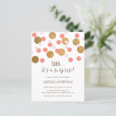 Chic Pink Funky Confetti Surprise Birthday Party Invitation Postcard (Standing Front)