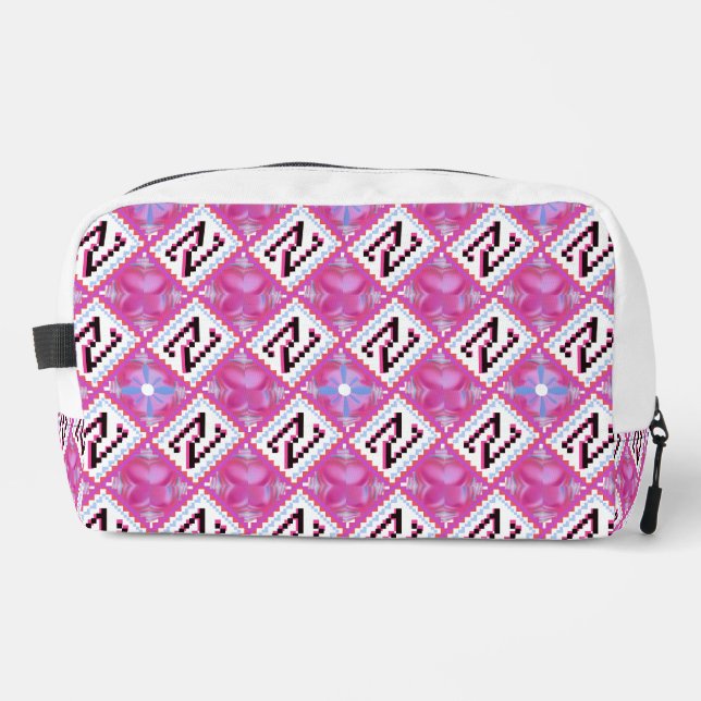 Chic Pink Geometric Alphabet N Initial Dopp Kit (Front)
