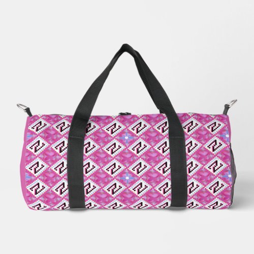 Chic Pink Geometric Alphabet N Initial Duffle Bag