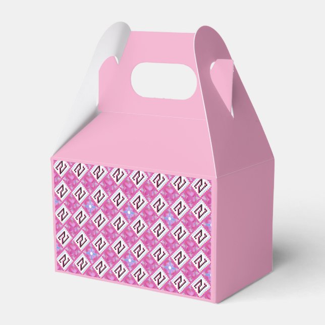 Chic Pink Geometric Alphabet N Initial Favor Boxes (Front Side)