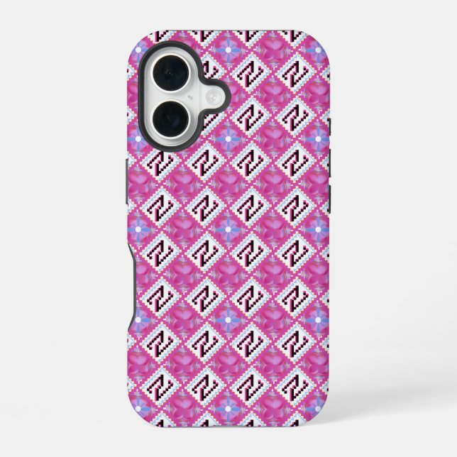 Chic Pink Geometric Alphabet N Initial Iphone Case (Back)
