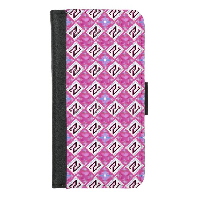 Chic Pink Geometric Alphabet N Initial iPhone Wallet Case (Front)