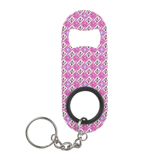 Chic Pink Geometric Alphabet N Initial Keychain Bottle Opener (Front)