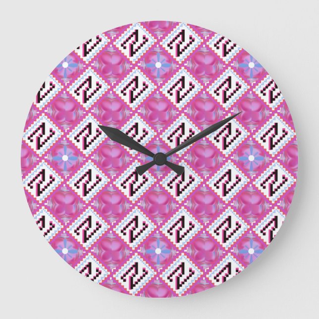 Chic Pink Geometric Alphabet N Initial Large Clock (Front)