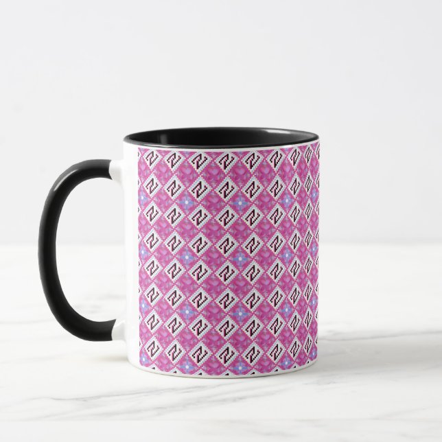 Chic Pink Geometric Alphabet N Initial Mug (Left)